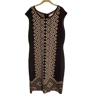Calvin Klein Black And Tan Knitted Sleeveless Midi Sheath Dress Size Large XL